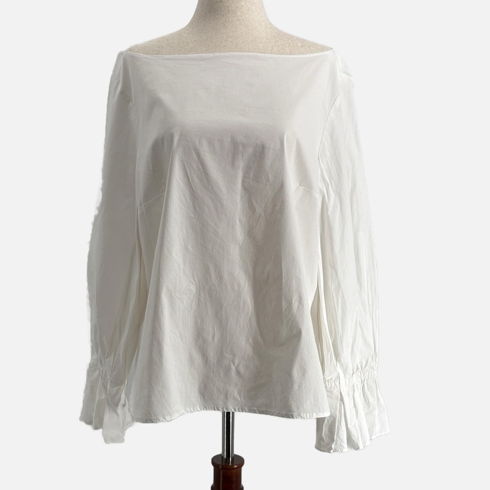 Carolina Herrera Stretch Cotton Poplin Long Sleeve Blouse in White - Size 16